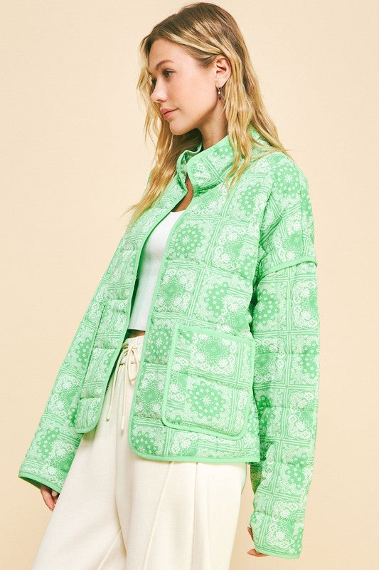 Davi & Dani Vintage Print Jacket In Neon Green