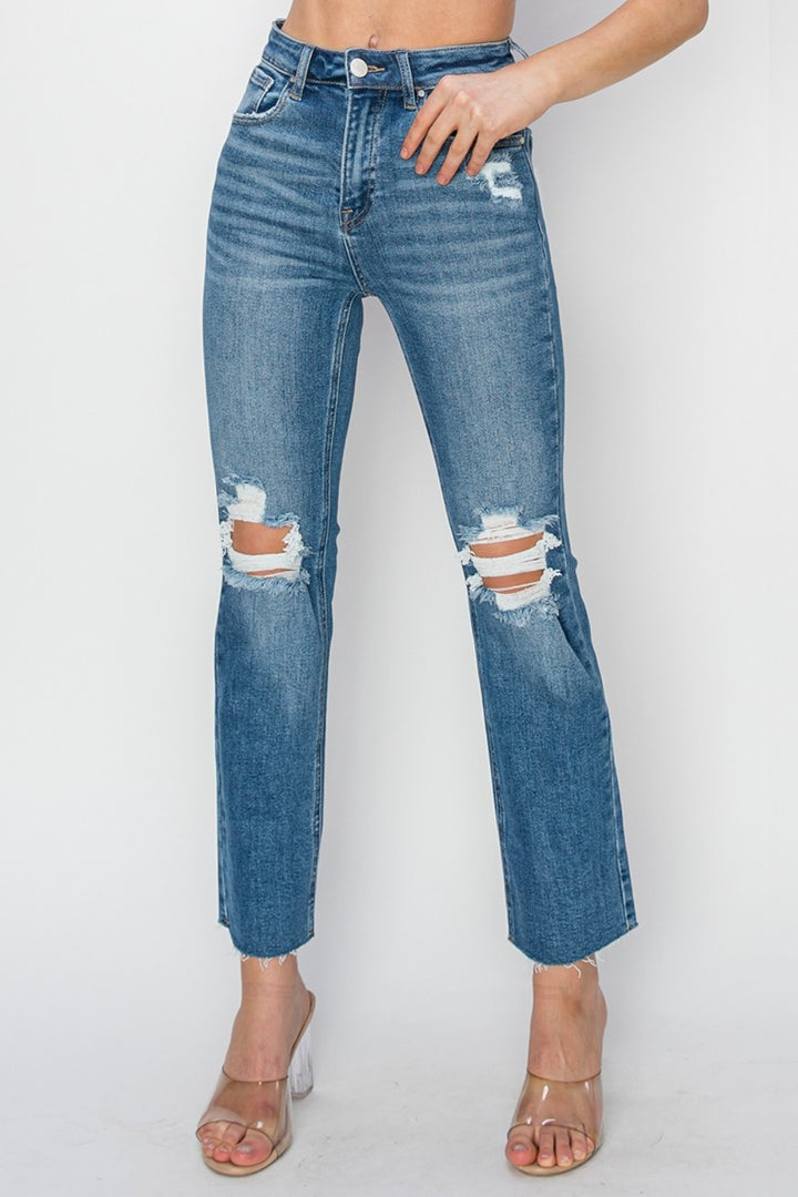 RISEN Blue High Rise Distressed Ankle Jeans