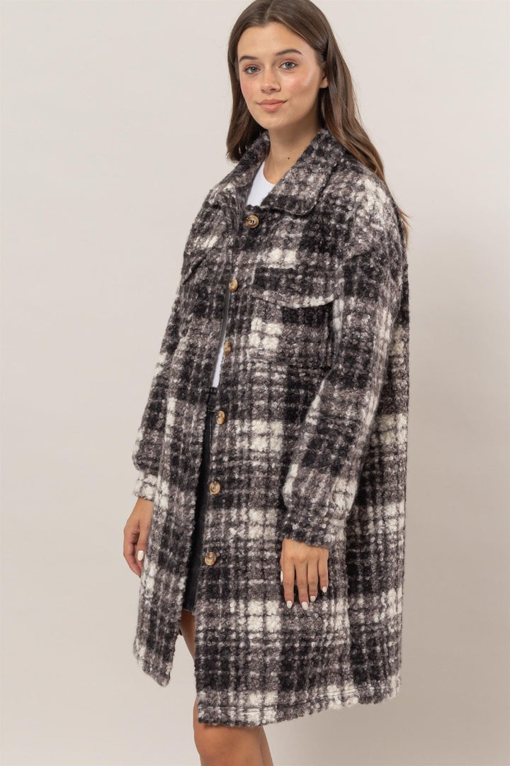 HYFVE Plaid Button Down Longline Shacket In Black