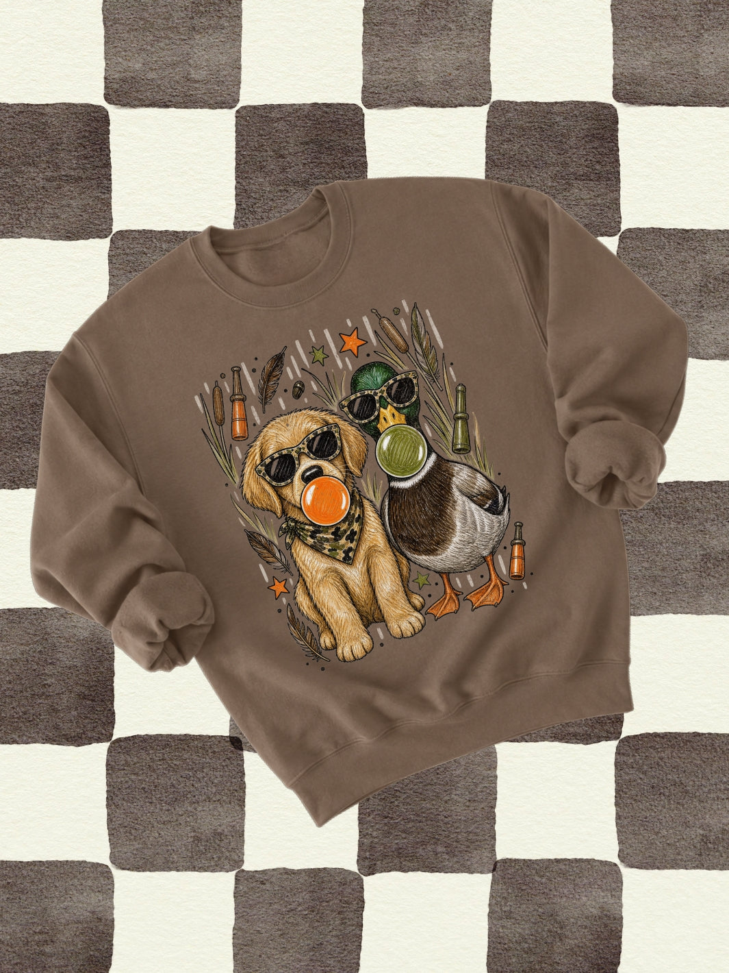 Retro Preppy Duck Hunting Graphic Crewneck Sweatshirt
