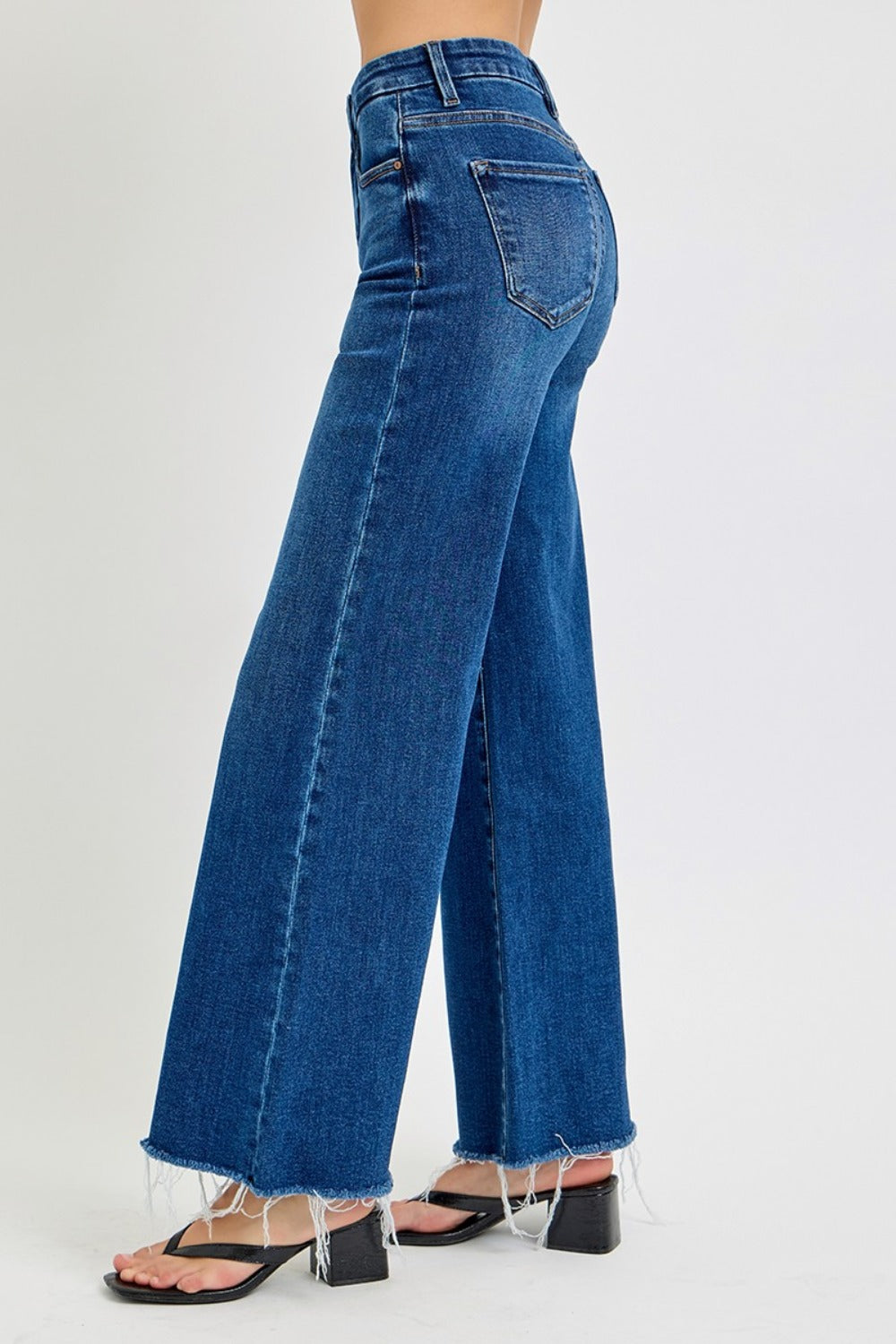 RISEN Tummy Control High Rise Wide Leg Jeans In Dark Wash