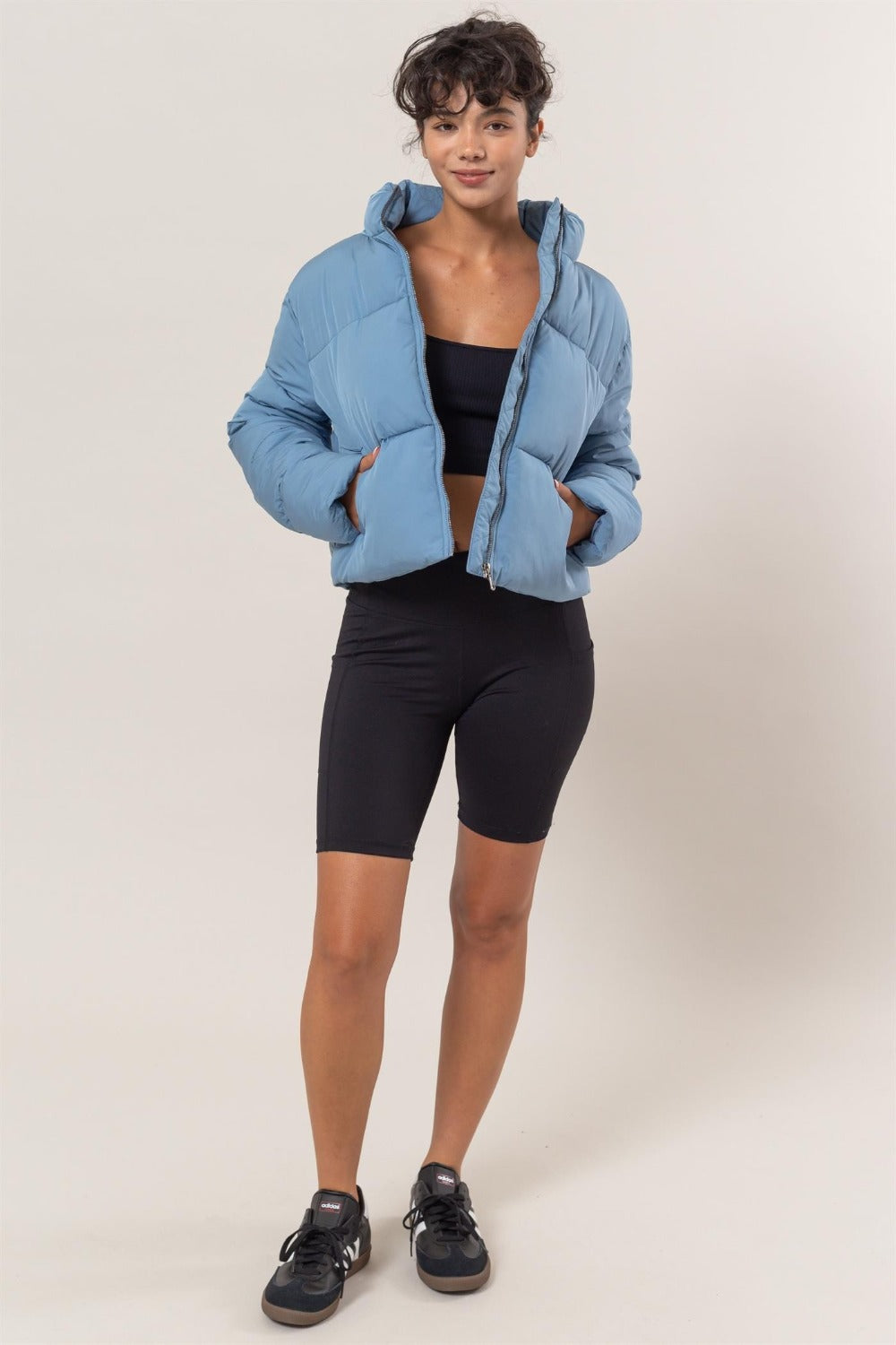 HYFVE Quilted Back Drawstring Puffer Jacket In Blue