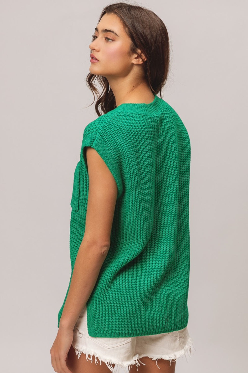 Patch Pocket Cap Sweater Top In Jade