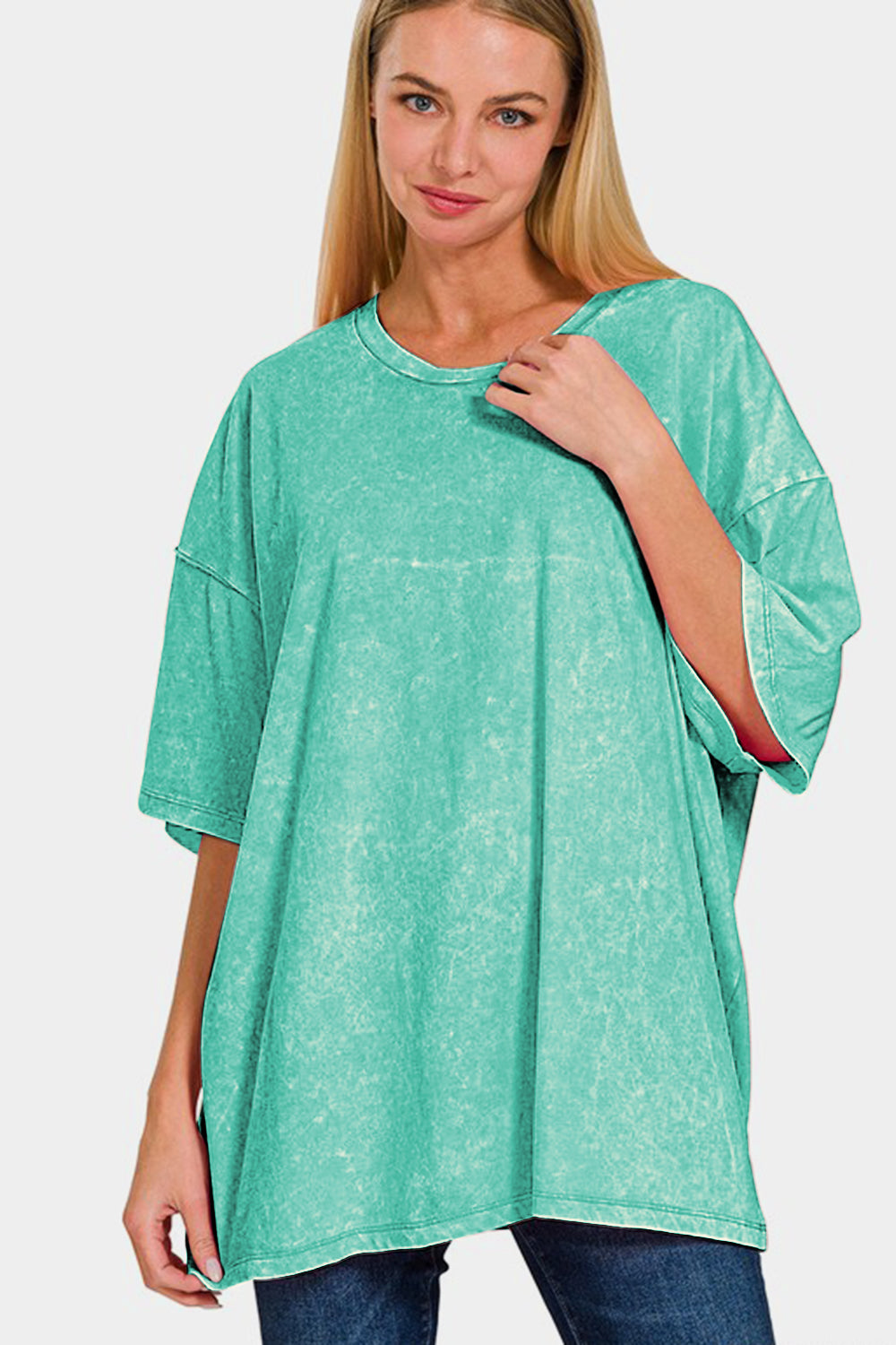 Zenana Washed Oversized T-Shirt In Turquoise