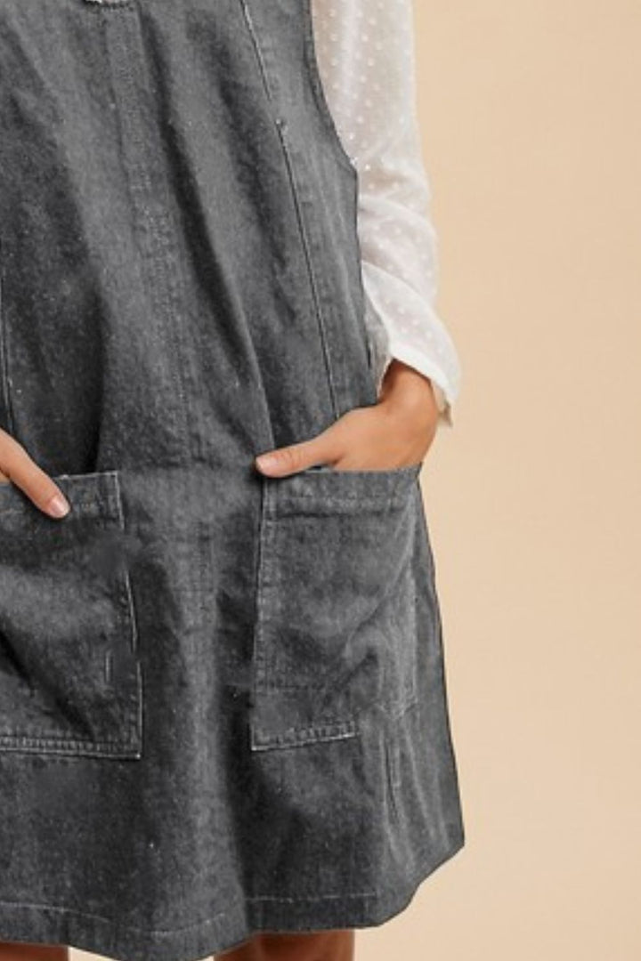 Annie Wear Adjustable Strap Denim Overall Dress with Pockets In Charcoal