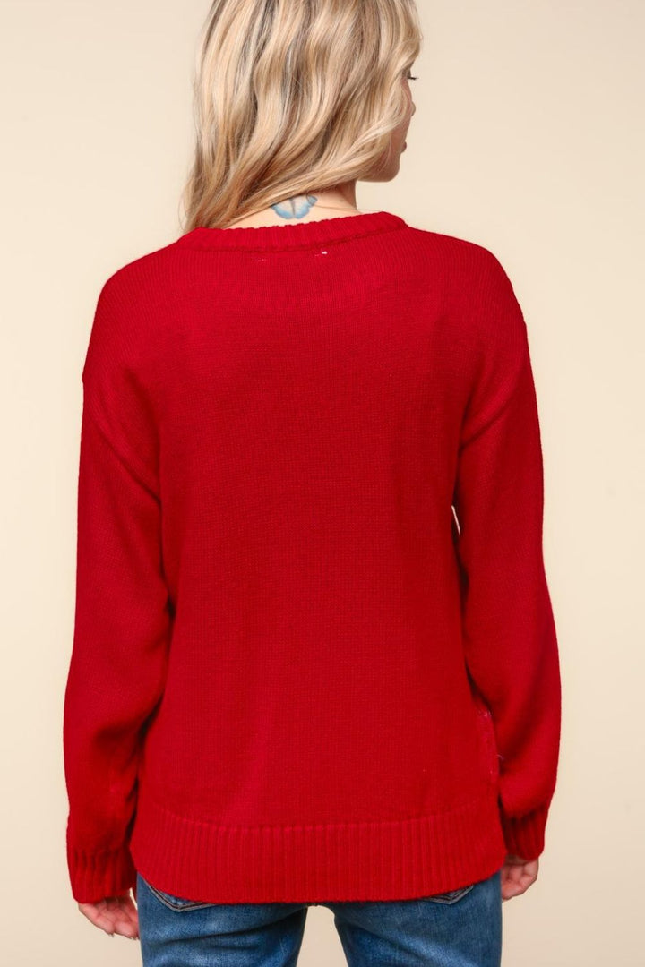 Haptics Santa Sparkle Brushed Sweater In Red