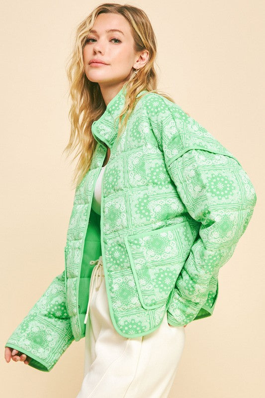 Davi & Dani Vintage Print Jacket In Neon Green