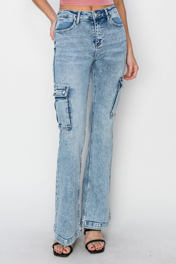 RISEN Carly High Rise Cargo Flare Jeans