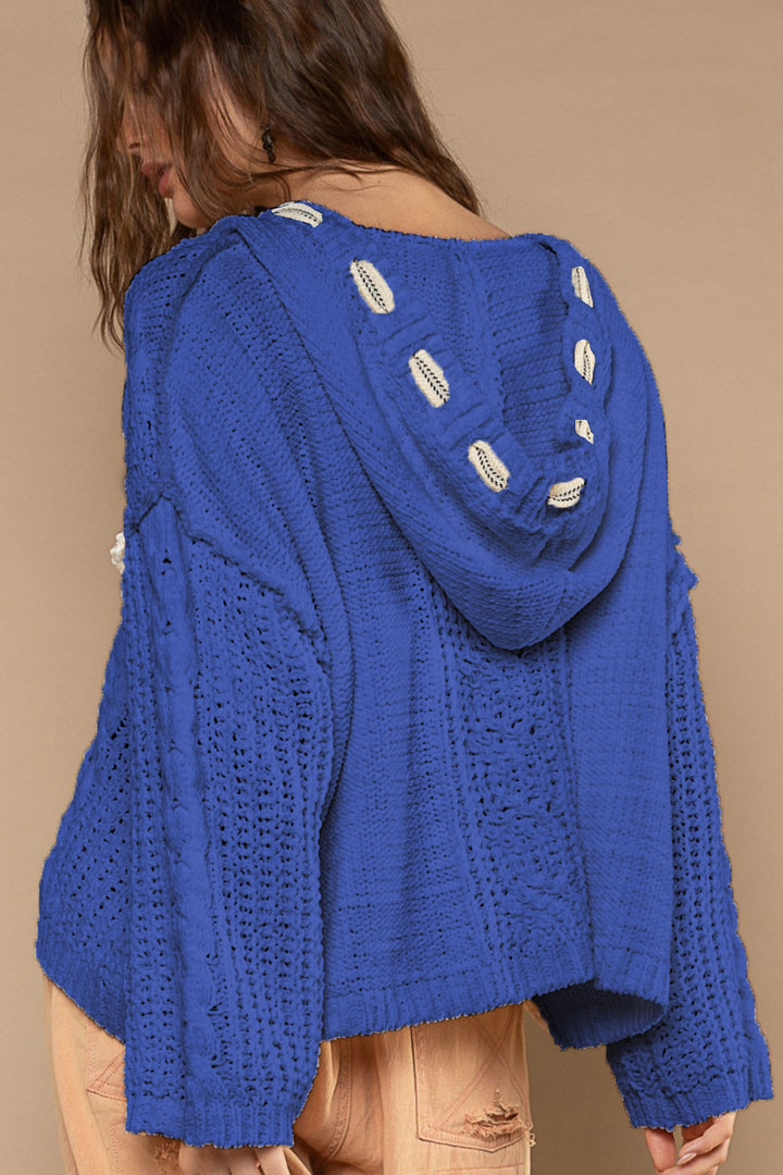 POL Cable Knit Hooded Chenille Sweater In Ultramarine