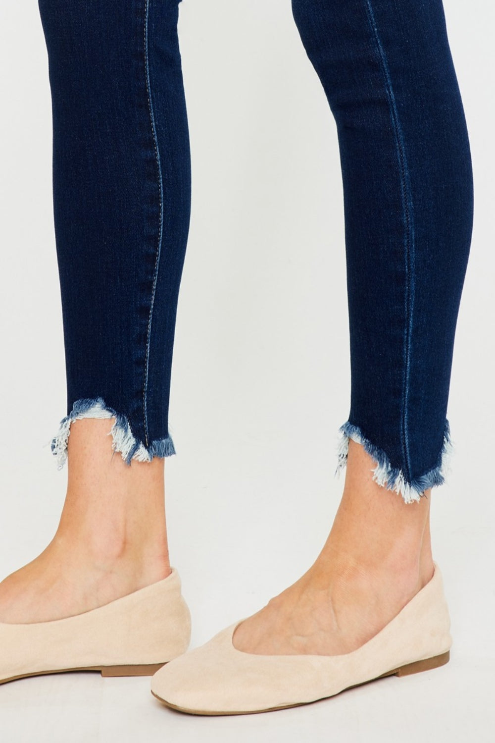 Kancan High Rise Frayed Ankle Skinny Jeans In Dark Wash