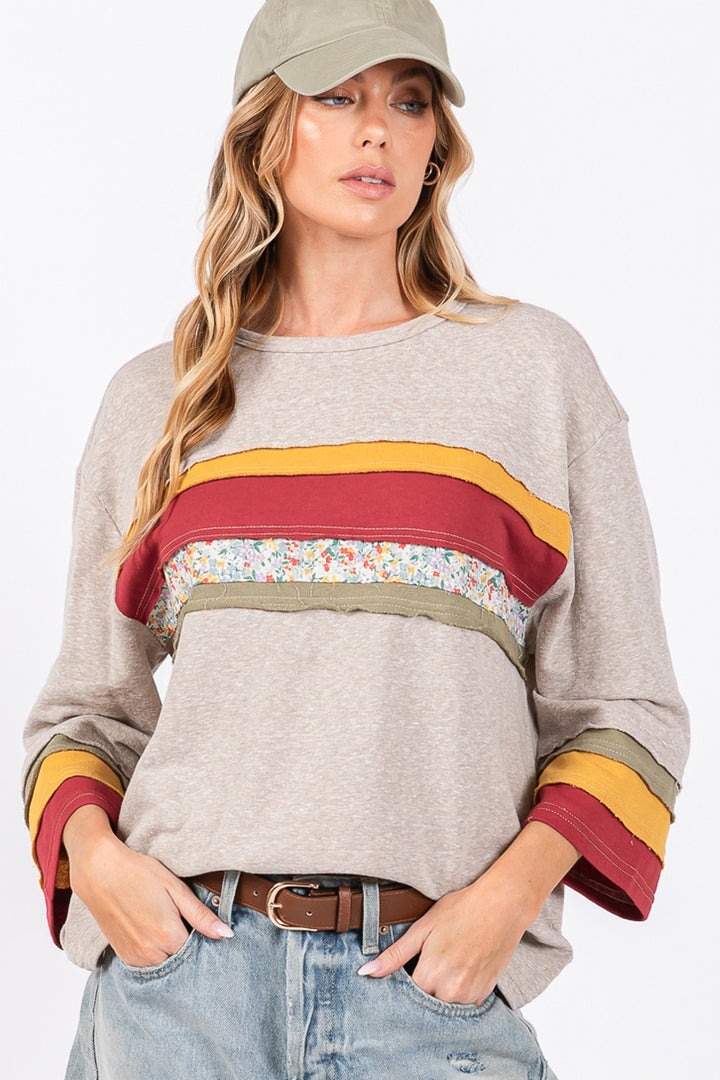 SAGE + FIG French Terry Color Block Top In Oatmeal