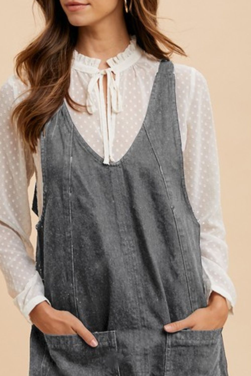 Annie Wear Adjustable Strap Denim Overall Dress with Pockets In Charcoal