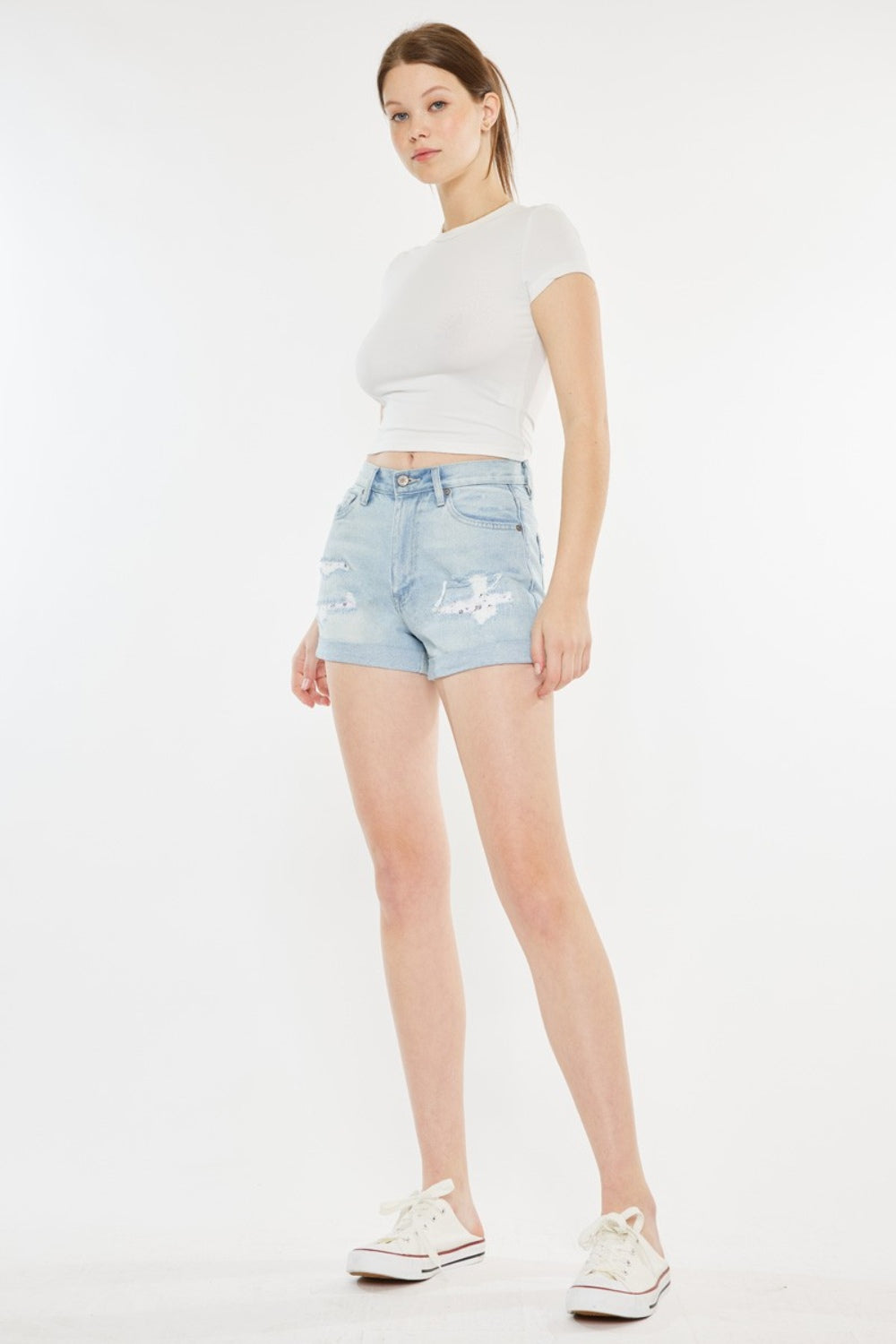 Kancan Aurora High Rise Repaired Mom Denim Shorts