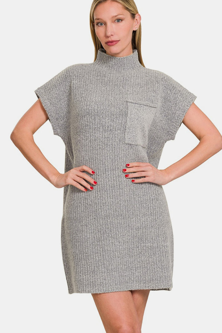 Zenana Sweater Mini Dress In Grey