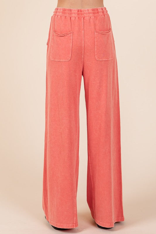 Mittoshop Mineral Wash Drawstring Wide Leg Pants In Red