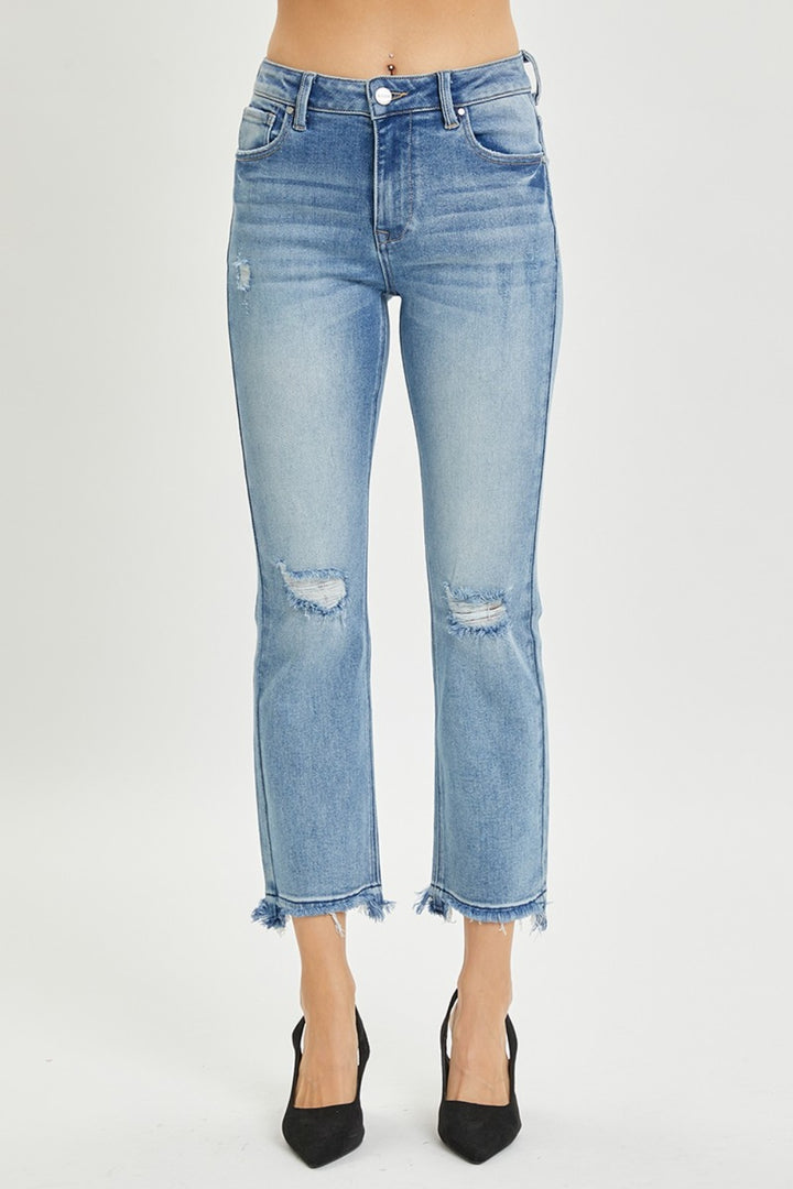 RISEN Isa High Rise Distressed Cropped Straight Jeans