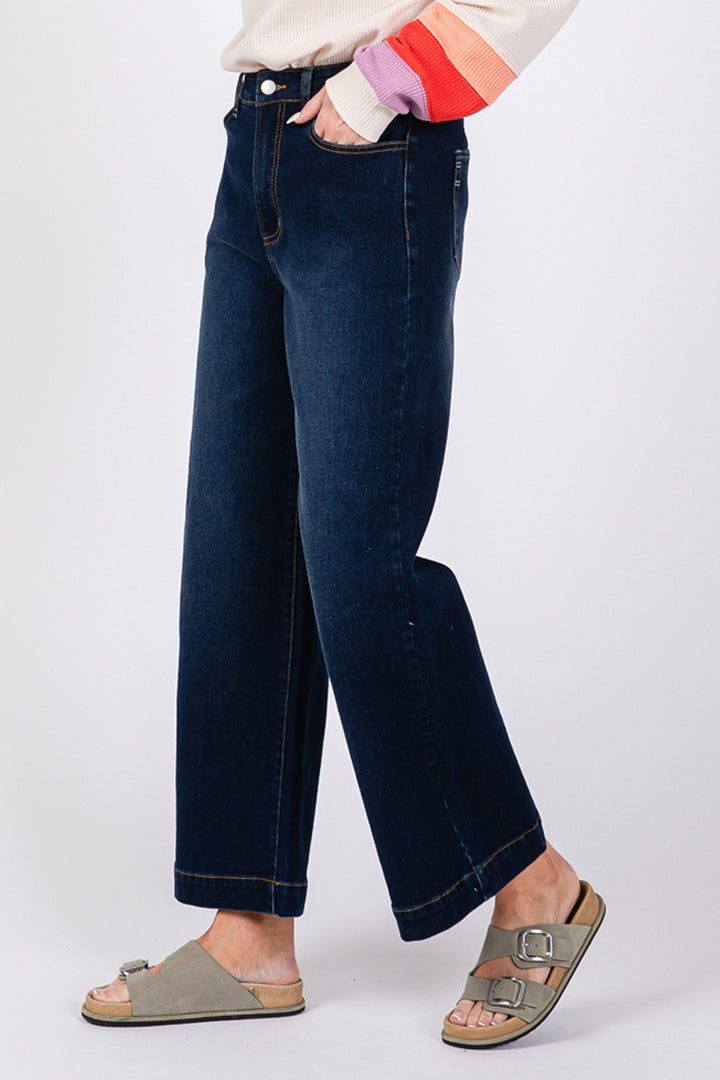 SAGE + FIG High Waist Wide Leg Jeans In Denim Blue