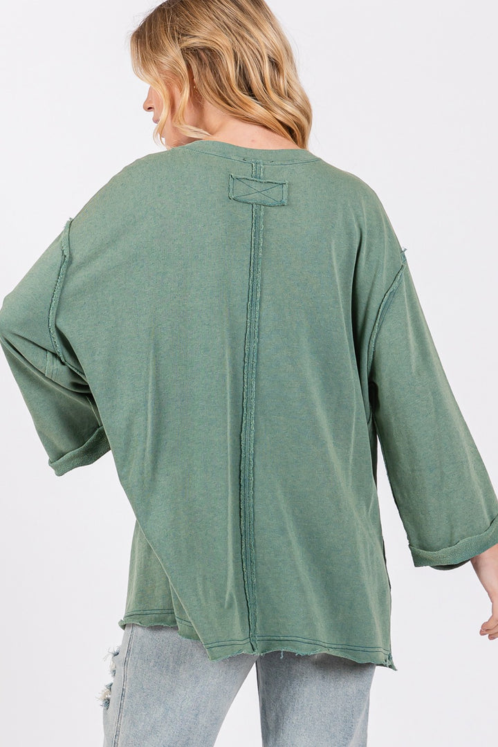 SAGE + FIG American Flag Patch Drop Shoulder Top In Teal