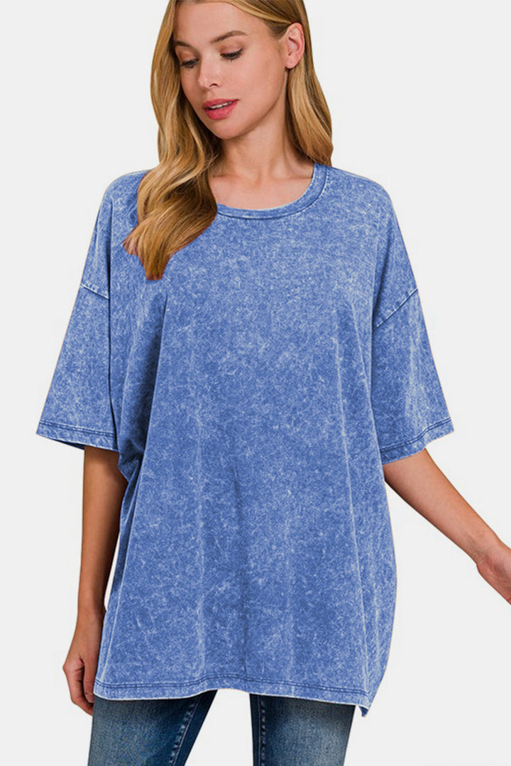 Zenana Washed Oversized T-Shirt In Blue