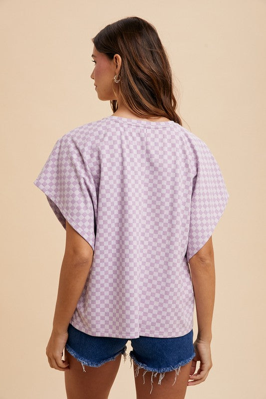 Annie Wear Checkered Top In Lavender