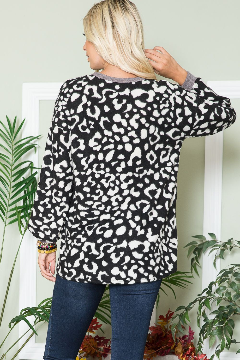 Leopard V-Neck Blouse In Black