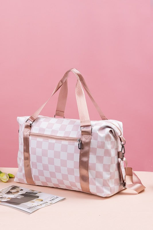 Girly Checkered Multi-Pocket Travel Bag