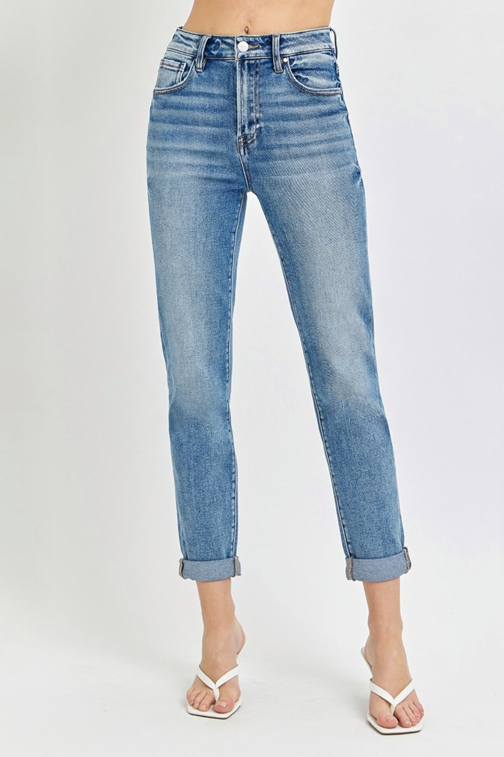 Risen Annie High Rise Cropped Roll Up Jeans