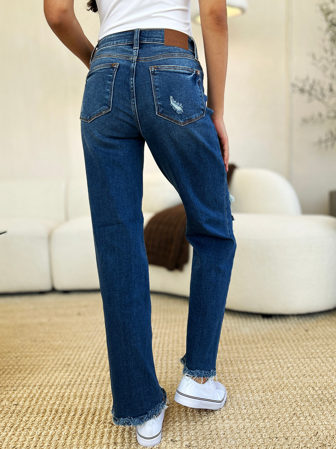 Judy Blue Memories Mid Rise Distressed Raw Hem Jeans