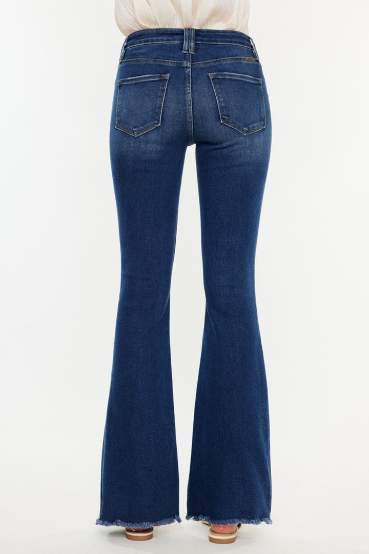 Kancan Cat's Whiskers Raw Hem Flare Jeans In Dark Wash