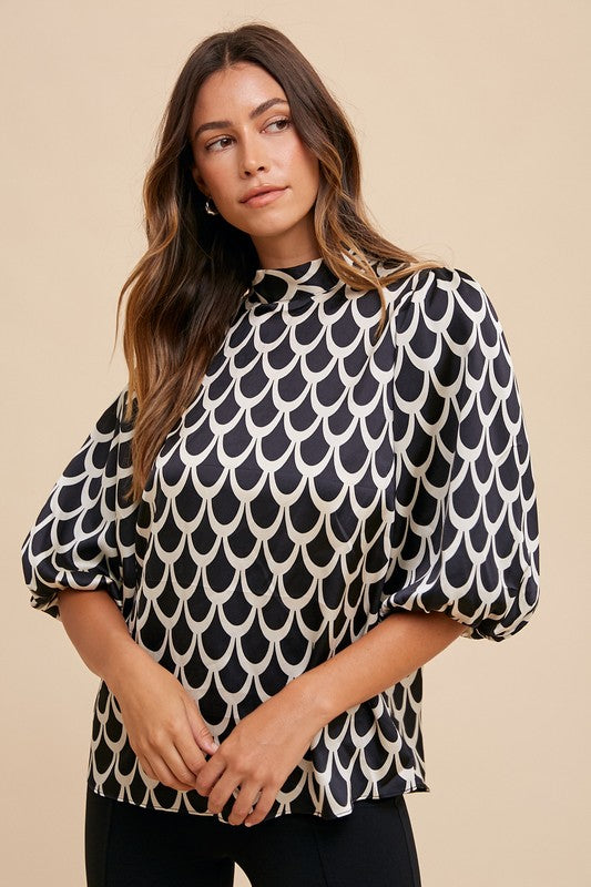 Annie Wear Tie Back Abstract Print Blouse In Black