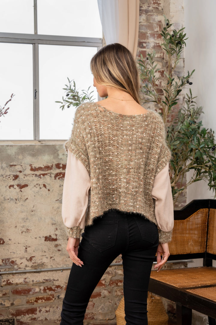 Sew In Love Fuzzy Long Sleeve Knit Top In Olive