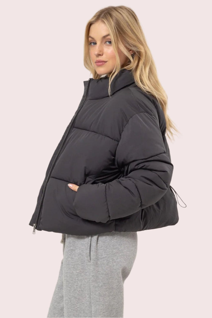 HYFVE Quilted Back Drawstring Puffer Jacket In Black