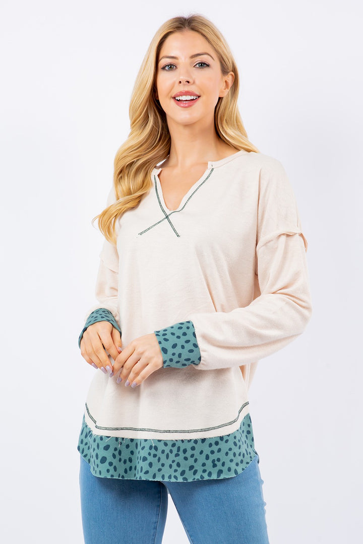 Celeste Stitching Notched Blouse In Ivory