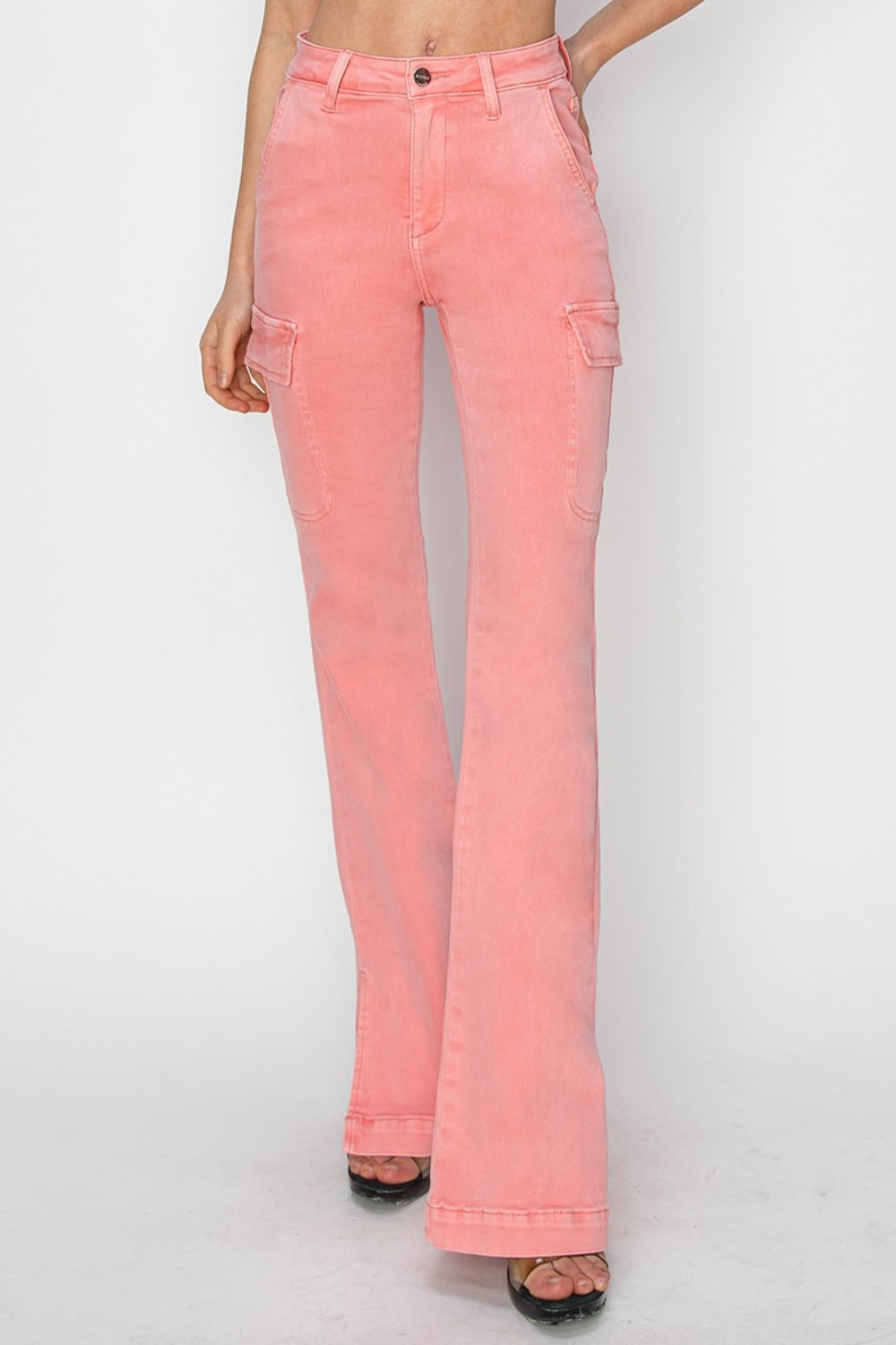 RISEN Pink Out High Rise Side Slit Cargo Bootcut Jeans