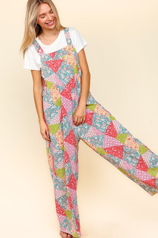 Haptics Printed Wide Leg Overalls In Coral