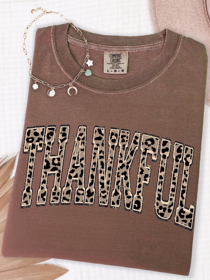 Retro Leopard Print Thankful Comfort Colors Graphic Tee