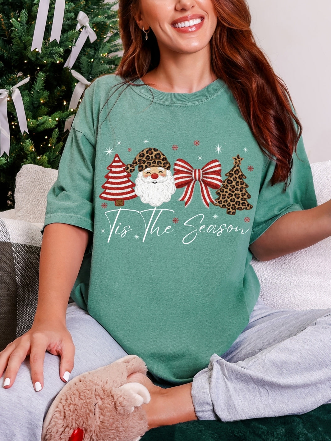 Comfort Colors Leopard and Strip Christmas T-Shirt