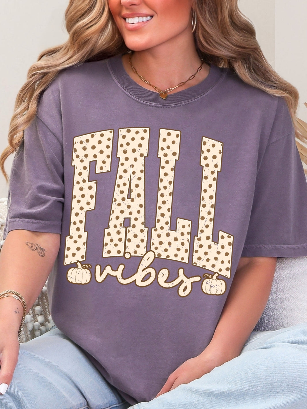 Retro Polka Dots Fall Vibes Comfort Colors Graphic Tee
