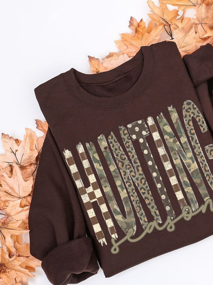 Retro Camo Combo Hunting Season Graphic Crewneck Sweatshirt