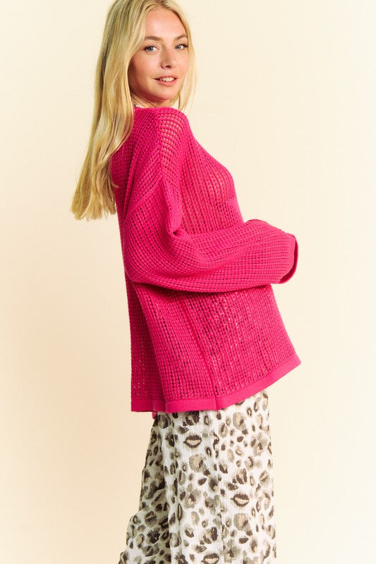 Davi & Dani Star Crochet Knit Top In Deep Rose