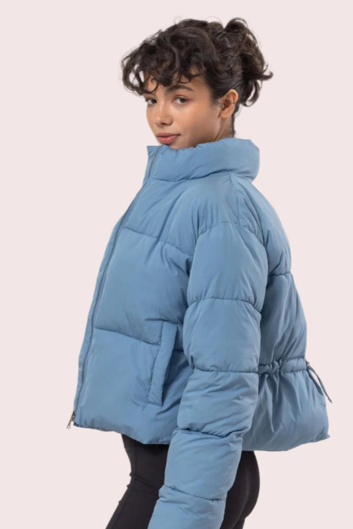 HYFVE Quilted Back Drawstring Puffer Jacket In Blue