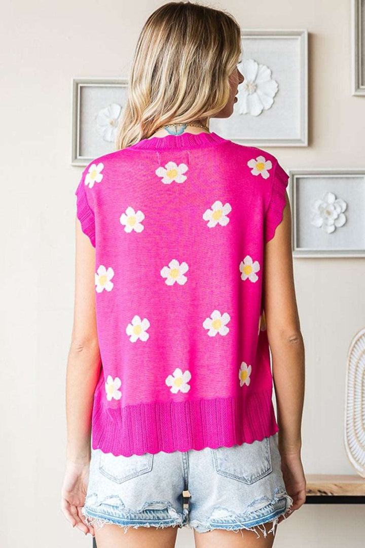 Annabelle Charming Flower Pattern Sweater Vest In Fuchsia