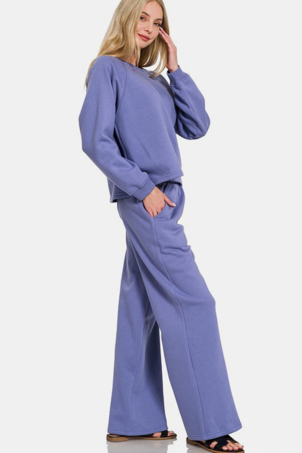 Zenana Raglan Sleeve Top and Pants Set In Marlin