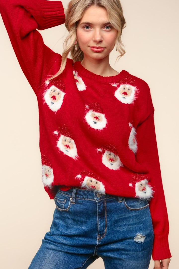 Haptics Santa Sparkle Brushed Sweater In Red