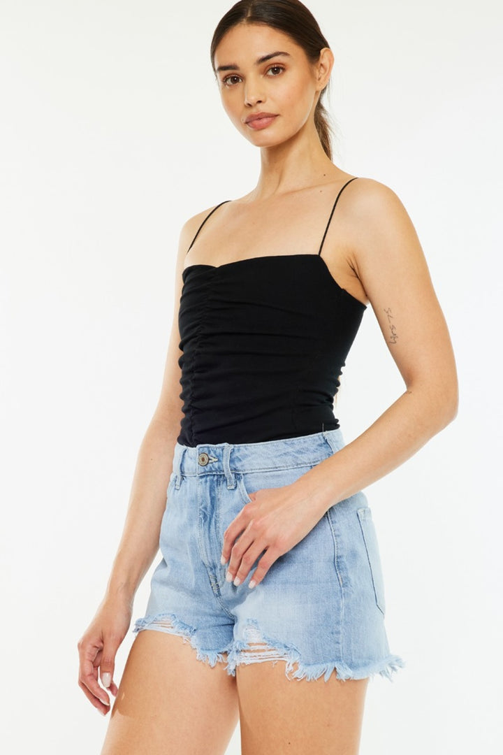 Kancan Natalie Raw Hem Distressed High Waist Denim Shorts