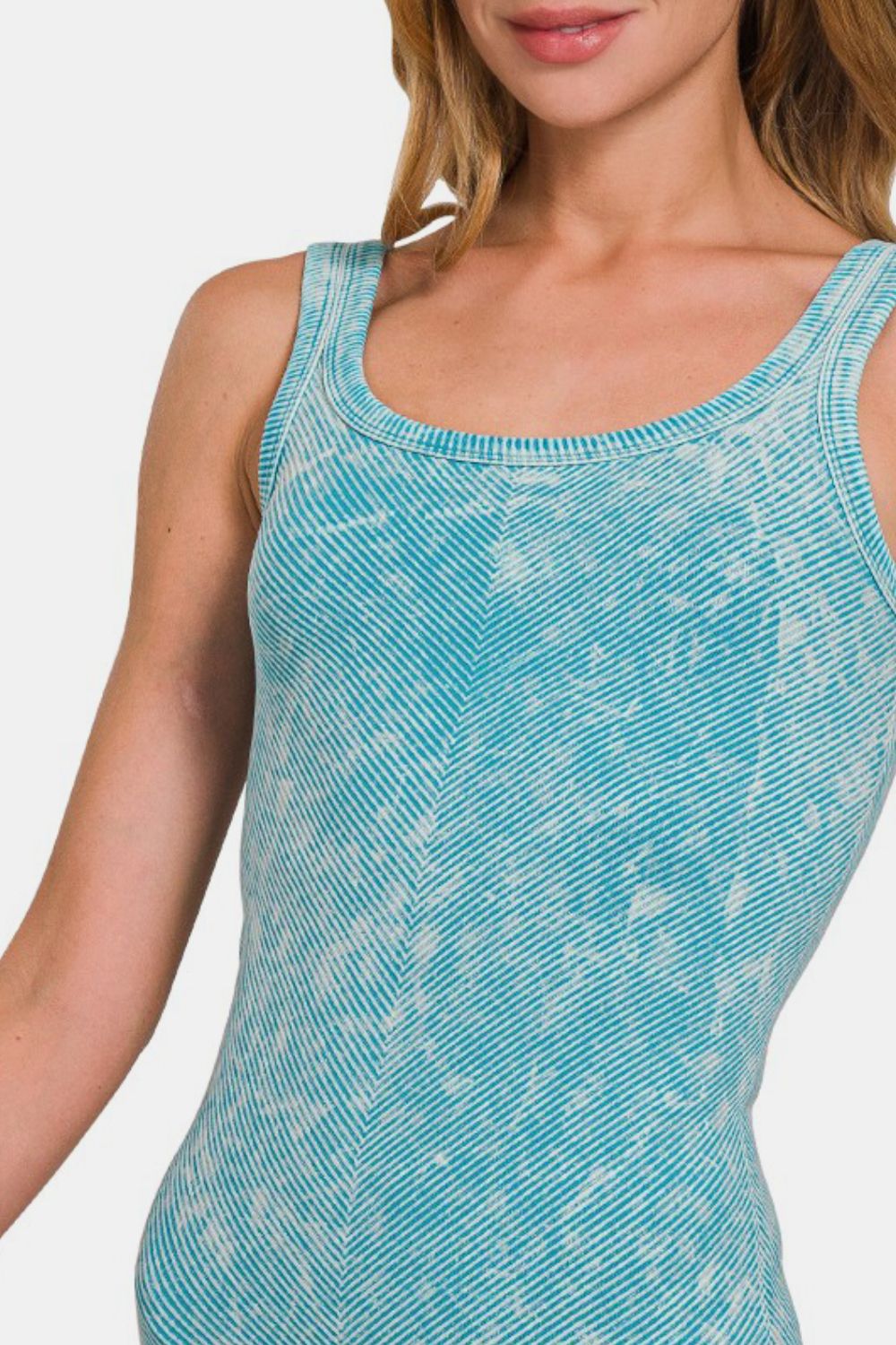 Zenana Ribbed Scoop Neck Tank Ice Blue