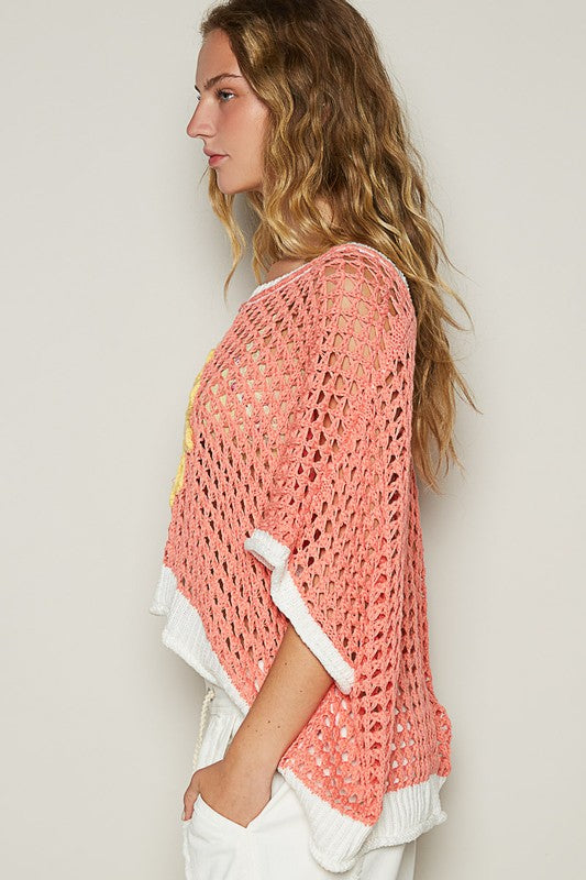 POL Hollow Out Flower Cover Up In Coral