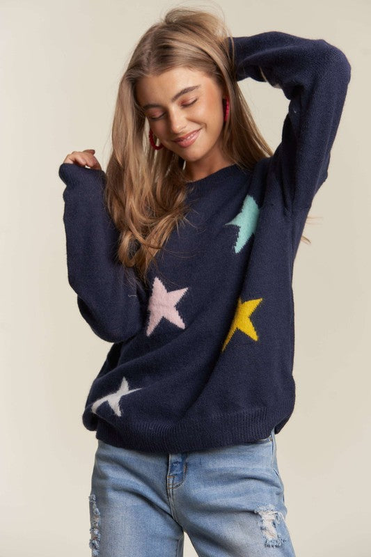 ADORA Stars Pattern Sweater In Dark Navy