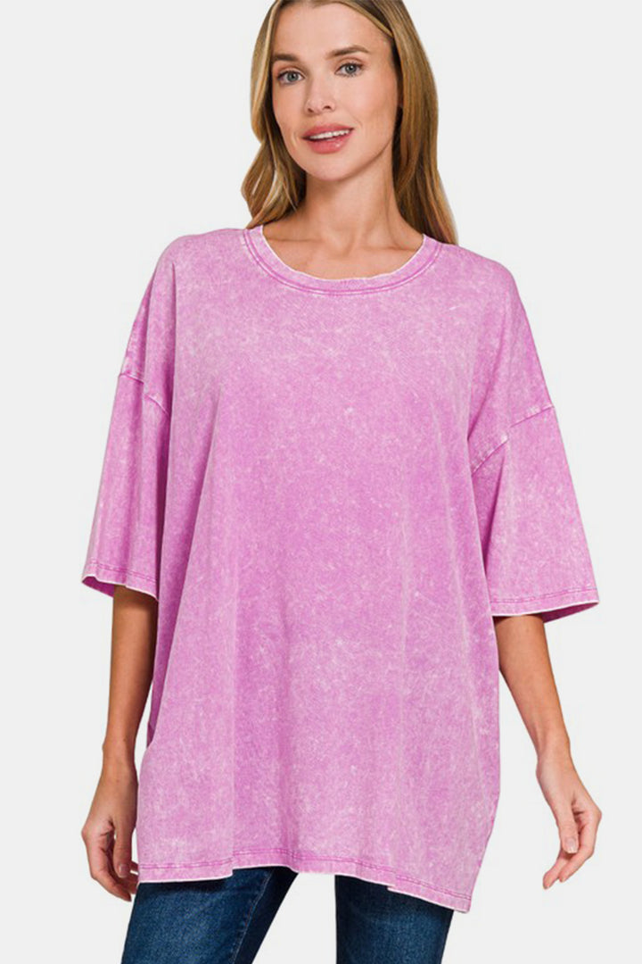 Zenana Washed Oversized T-Shirt In Moonlit Mauve