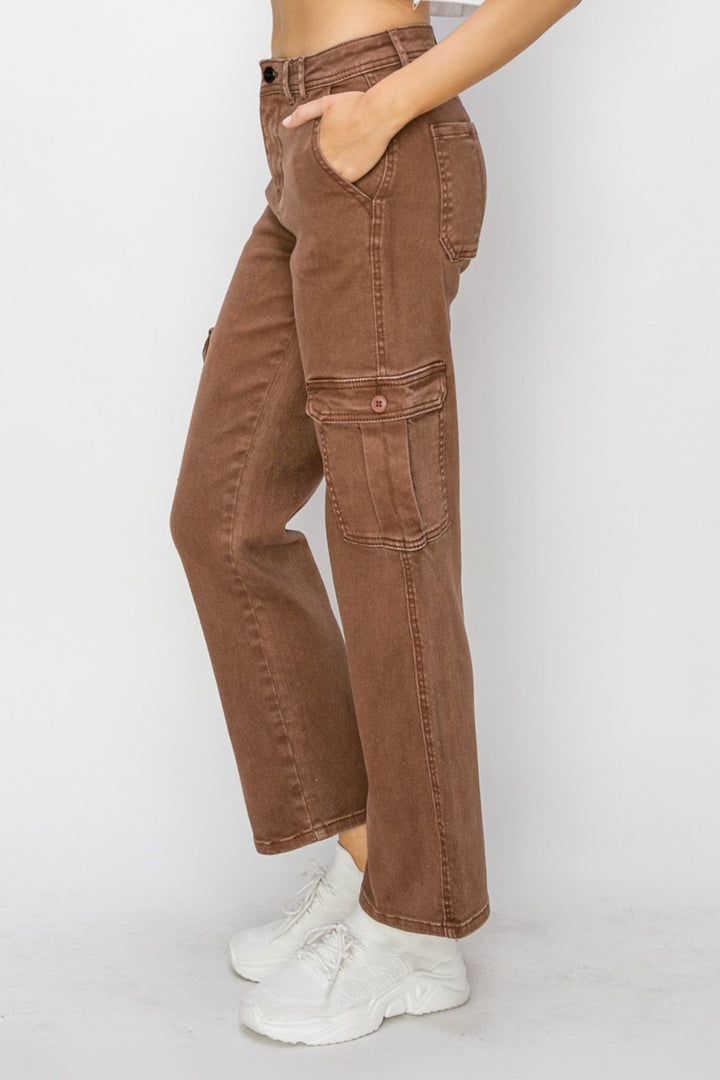 Risen High Rise Cargo Jeans In Espresso